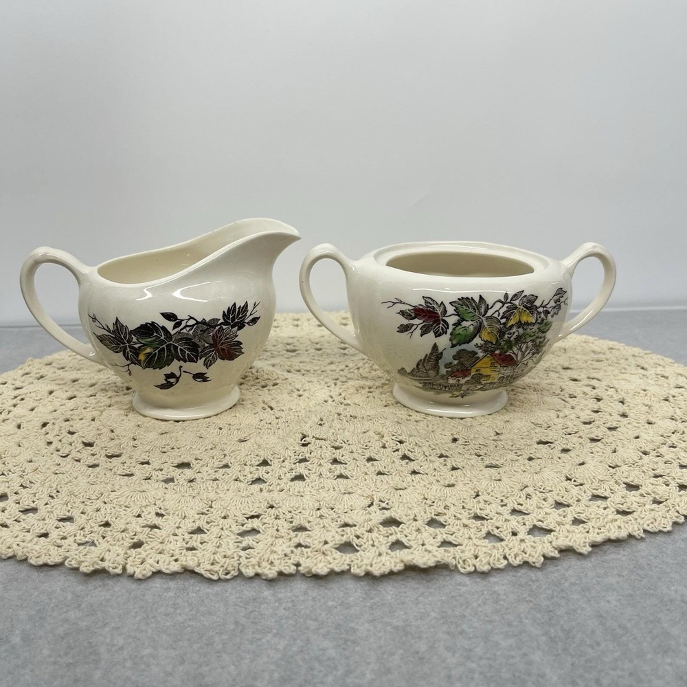 Vintage 1955 J & G Meakin Welcome Home Sugar & Creamer Set England Missing Lid